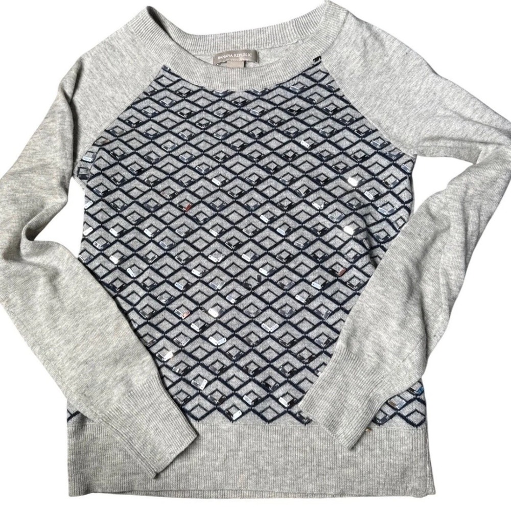 Banana Republic Gray Wool Blend Embellished Crew Neck Sweater Women's XS